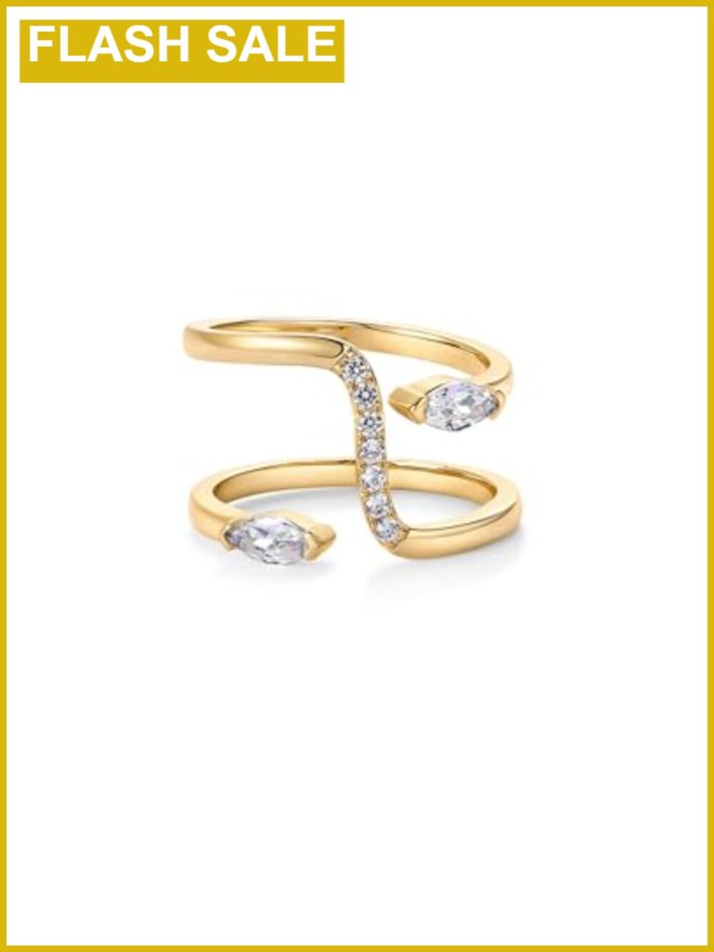 14K Gold Plated Cubic Zirconia Bypass Open Band Ring